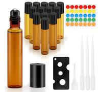 13 Pièces Flacon Roll On Vide, 10ml Roll On Huile Essentielle Vide Bouteil, Verre Couleur Thé Flacon Roll On avec Bille en Acier Inoxydable, Flacons à Bille Rechargeables pour Cosmétiques, Parfums