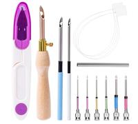 13 Pièces Kits d'Aiguilles à Poinçonner, Réglables Outil d'Aiguille à Poinçonner Manche en Bois Stylo à Broder Inclus Aiguilles de Poinçonnage et Enfileurs pour Adultes Débutants Point de Croix