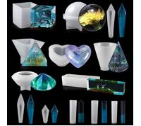 13 pièces Moule en Resine Epoxy,Moule en Silicone Resine Epoxy,Cercles,Cubes,Pyramides,Moule pour Silicone Coulée d'oreilles