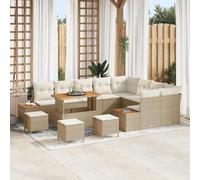 13 Pieces Patio Furniture Set, Outdoor Wicker Sofa Sectional with Coffee Table and Cushions, Beige All Weather Rattan Conversation Set for Garden, Terrace, Backyard, Modern Durable Comfortable Design