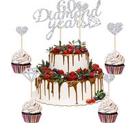 13 Pièces Toppers de Gâteau 60 Diamond Years Décoration de Fête du 60e Anniversaire de Mariage Pics de Gâteau de Mariage Décorations de Cupcake d'Anniversaire de Coeur de Diamant