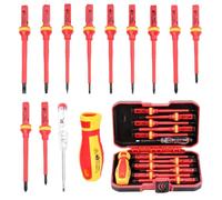 13 Pièces VDE Tournevis Aimanté Kit, Inclure Tournevis Plat,Tournevis Cruciforme et Tournevis Testeur, Tournevis Electricien Kit, pour L'industrie Automobile, à L'industrie des Machines