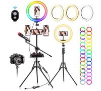13"" Ring Light avec Trépied, 65 - 210cm Anneau Lumineux Professionnel avec 32 Modes RGB 10 Niveaux