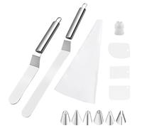 13 Spatule Patisserie Set, 2 Spatule Cuisine Gâteaux Lissage + 3 Spatules en Plastique Blanc + 1 Poche à Douille + 6 Douilles, Spatules Coudées en Acier Inoxydable pour Cupcakes Glaçage Pâtisseries