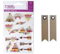 13 stickers 3D Indiens 5 cm + 20 étiquettes kraft Fanion - Graine Créative Multicolore G