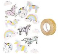 13 stickers 3D Licornes 5 cm + masking tape doré à paillettes 5 m - Youdoit Multicolore G