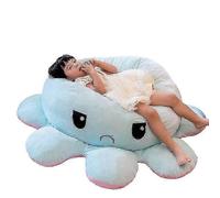 (130 cm - Bleu) Peluche pieuvre réversible, grand coussin en peluche pieuvre, jouets