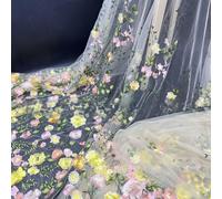 130 cm x 1 yard - Tissu en tulle brodé - Motif roses brodées - Tissu décoratif pour vêtements, couture, artisanat, tutu, mariage, décoration de vêtements - Jaune