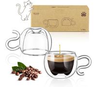 130 Ml Mignon Chat Verres À Café À Double Paroi Tasses À Expresso Lot De 2, Verre Tasse De Chat Cadeau D'anniversaire Cadeaux Pour Femmes, Hommes, Verres À Expresso Pour Café Glacé Et Lait