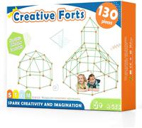 130 Pcs Kit De Construction De Fort Pour Enfants-Jouet Créatif Pour Garçon Et Fille De 5,6,7,8 Ans- Stem Châteaux De Bricolage Tunnels Tente De Jeu Tour De Fusée