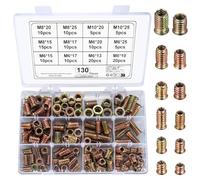 130 Pièces Écrous à Visser M6 M8 M10, Écrous Hexagonaux, Écrous Insert Filetés, Écrous à Douilles à Visser, Douille à Six Pans Creux pour Meubles, Bois