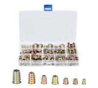 130 Pièces Inserts Filetés Bois M4 M5 M6 M8 M10 Écrous Filetés, Alliage de Zinc Insert Fileté Hexagonale Écrous Inserts, Insert Fileté Écrous à Visser pour Meubles en Bois, avec Boîte en Plastique