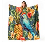 130 x 150 cm Couverture de Automne Canapé Lit, Douce Jeté en Flanelle Imprimée Rétro Fleurs Oiseau Ananas, Chaud Couvertures Polaire d'automne Épais Couleur, Décoration d'intérieur Maison