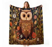 130 x 150 cm Couverture de Brun Foncé en Flanelle Douce et Confortable, Couverture pour Enfants Folklore Dessin Animé Hibou Imprimé pour Canapé Chambre à Coucher Bureau