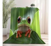 130 x 150 cm Couverture Polaire Flanelle, Vert Forêt Nature Photographie Grenouille Feuilles Vertes Imprimé Automne Douce Couvertures en Sherpa de Lit Couvre-lit Jeté de Canapé, Adulte et Enfant