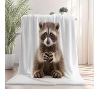 130 x 150 cm Couverture Polaire Super Douce - Jeté de Canapé Motif Minimalisme Animaux Raton Laveur, Couverture Double Face Sherpa Extra Épaisse et Chaude pour Canapé ou Salon Blanc