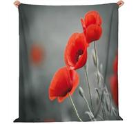 130 x 170 cm Couverture Polaire Flanelle, Gris Anthracite Plante Coquelicot Fleur Gros Plan Imprimé Chaude Douce Couvertures en Sherpa de Lit Couvre-lit Jeté de Canapé, Convient Adulte et Enfant