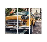 130 x 90 cm - Châssis avec image vieille Taxi Manhattan New York Vintage 3teiliges sur toile et châssis - Photo Image Impression Art Print