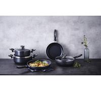 13075284 Pro Induc Anthracite Sauteuse + Couvercle Verre En Aluminium Intérieur Revêtu 28 Cm