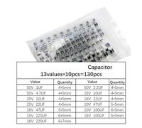 130pcs/LOT 1uF-220uF SMD Aluminum Electrolytic Capacitor Assorted Kit Set, 13values*10pcs=130pcs Samples Kit AUOQKQUT