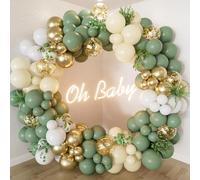 130Pcs Sage Green Gold Balloon Arch Kit,Sage Green Balloons Garland Arch Kit with Gold Balloon for Baby Shower,Birthday Party Decoration,Jungle Safari Party Decoration,Wedding