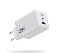 130W Chargeur USB C, 3 Port Chargeur Rapide GaN IV Prise USB C Multiple Secteur, Compact 65W PD/PPS/QC Chargeur Laptop Type C Adaptateur pour MacBook Pro Air/i Pad/iPhone 17 16 15 14/Galaxy (Blanc)