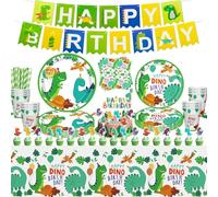 131 PCS Fournitures de Fête d'Anniversaire Dinosaure - Décorations et Ensemble de Vaisselle à Thème Dino Pour 20 Portions - Assiettes, Ballons, Nappe
