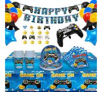 131 Pièce Décoration d'anniversaire Jeu Vidéo, Kit Deco Anniversaire Football Garcon, Decoration de Fête Thème de Jeu Comprend Ballon en Aluminium Gamer Tasses Nappes Assiettes Pour 20 Invités