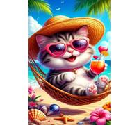 1314 pièces Puzzle Adulte Chat Hamac Plage Fleurs, Puzzle Classique de Décoration Maison et Cadeau pour Amateurs de Puzzles