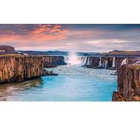131848373 Poster 110 x 60 cm - Paysage d'été coloré sur la rivière Jokulsa A Fjollum - Belle scène de lever de soleil sur le SelfOss - Cascade dans le Jokulsargljufur