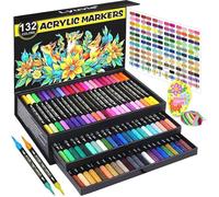 132 Couleurs Feutre Marqueur Peinture Acrylique,66 Pcs Acrylic Paint Marker Stylo Peinture Acrylique Pointe Brush pour Mult FEUTRES