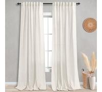 132 Inch Linen Curtains for Living Room Extra Long 2 Panels Set Boho Farmhouse Flax Drop Cloth High End Semi Sheer Light Filtering Large Window Curtain Drapes for Family Room,132 In Length,Cream Beige