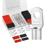 132 PCS Battery Terminal Connectors, 4 6 8 10 Gauge Wire Connectors, Battery Terminals, Tinned Cable Ends, Copper Wire Lugs for 4 6 8 10 AWG, Ring Terminals with Heat Shrink Tubing by HOUSUN