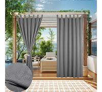 (132cm*238cm, Gris) 2 rideaux d'extérieur en coton et lin, patte adhésive amovible avec velcro, à suspendre, imperméable, résistant à la lumière, respirant, pour pavillon, véranda, pergola, cabane, ri