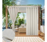 (132cm*274cm, Beige) 2 rideaux d'extérieur en coton et lin, patte adhésive amovible avec velcro, à suspendre, imperméable, résistant à la lumière, respirant, pour kiosque, véranda, pergola, cabane, ri