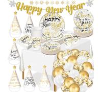 133pcs Happy New Year Vaisselle Set ,New Year Eve Party Supplies 2026 | Assiettes en papier réutilisables du réveillon du Nouvel An, serviettes | Vaisselle pour le dîner du réveillon du Nouvel An