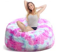 (135×65cm,Lilas multicolore)Bean Bag Chair CoverCoussin de chaise en peluche de lapin Housse de pouf multifonctionnelle pour meuble de salon-chambre à coucher (Housse uniquement, Pas de rembourrage)