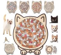 135-Piece Adult Cat-Shaped Wooden Puzzle in Miarrade/Macaron/Wood/Morandi Colors, Unique Cat-Shaped Puzzle, Decorative Photo Frame, Acrylic Shell, Home Decoration Gift (Maillard Color)