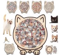 135-Piece Adult Cat-Shaped Wooden Puzzle in Miarrade/Macaron/Wood/Morandi Colors, Unique Cat-Shaped Puzzle, Decorative Photo Frame, Acrylic Shell, Home Decoration Gift (Morandi Color)