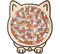 135-Piece Cat Shaped Wooden Jigsaw Puzzle，Wooden Cat Shaped Puzzle for Adults, Creative Gifts for Cats Lovers，Home Decor & Gift，Cute Animal Decorative. (Red)