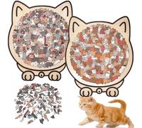 135-Piece Colored Cat Shaped Wooden Jigsaw Puzzle, Cat Shaped Wooden Puzzle, Unique Animal Shape Wood Puzzle for Lovers and Cats Lovers (2pcs-e)