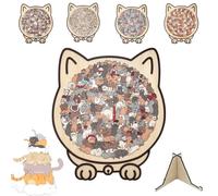 135-Piece Colored Cat Shaped Wooden Jigsaw Puzzle,Cute Cats Shaped Wooden Puzzle with Acrylic Cover,Challenging Irregular Jigsaw with Cat-Shaped Frame,Creative Puzzles Home Decor (AA)