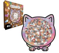 135-Piece Colored Cat Shaped Wooden Jigsaw Puzzle with Sheet Metal Frame, Cats Shaped Wooden Puzzle, for Family, Friend, Animal Lover, Challenge, Play