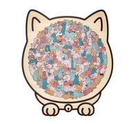 135-Piece Morandi-Colored Cat Shaped Wooden Jigsaw Puzzle (Maillard Color)