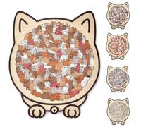 135-Piece Morandi-Colored Cat Shaped Wooden Jigsaw Puzzle - Unique Irregular Animal Puzzle for Cat Lovers, Puzzle Enthusiasts, Creative and Challenging Fun (Type-B)