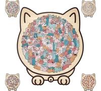 135-Piece Morandi-Colored Cat Shaped Wooden Jigsaw Puzzle, Wood Cat Puzzle Gift, Decorative Cats Shaped Wooden Puzzles for Home Decor (CC)