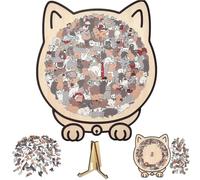 135-Piece Morandis-Colored Cat Shaped Wooden Jigsaw Puzzle, Cats Shaped Wooden Puzzle, Unique Animal Shape Wood Puzzles (#D)