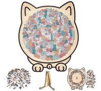 135-Piece Morandis-Colored Cat Shaped Wooden Jigsaw Puzzle, Cats Shaped Wooden Puzzle, Unique Animal Shape Wood Puzzles (#B)