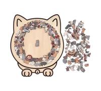 135 Pieces MorandiColored Cat Shaped Wooden Jigsaw Puzzle | Framed by Adorable Cat Outlines,Irregular Jigsaw with Frame, for Pussy Lovers and Home Decor