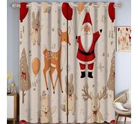135 x 160 cm Père Noël Rideau de fenêtre Chemin Lapin Marron Clair Beige Rideaux Opaques pour Salon Chambre Rideaux occultants, 2 Panneaux avec œillet